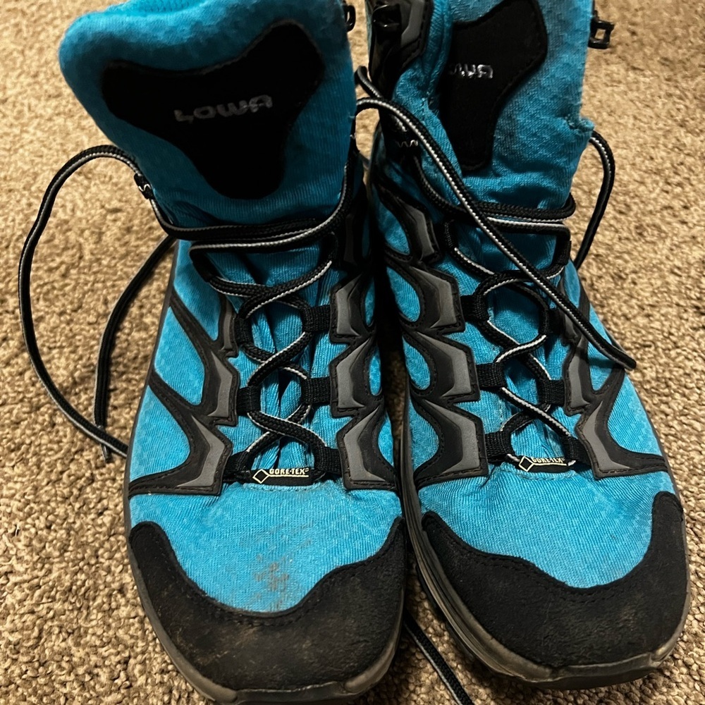 Lowa Teal Blue and Black Waterproof Hiking Boots Goretex